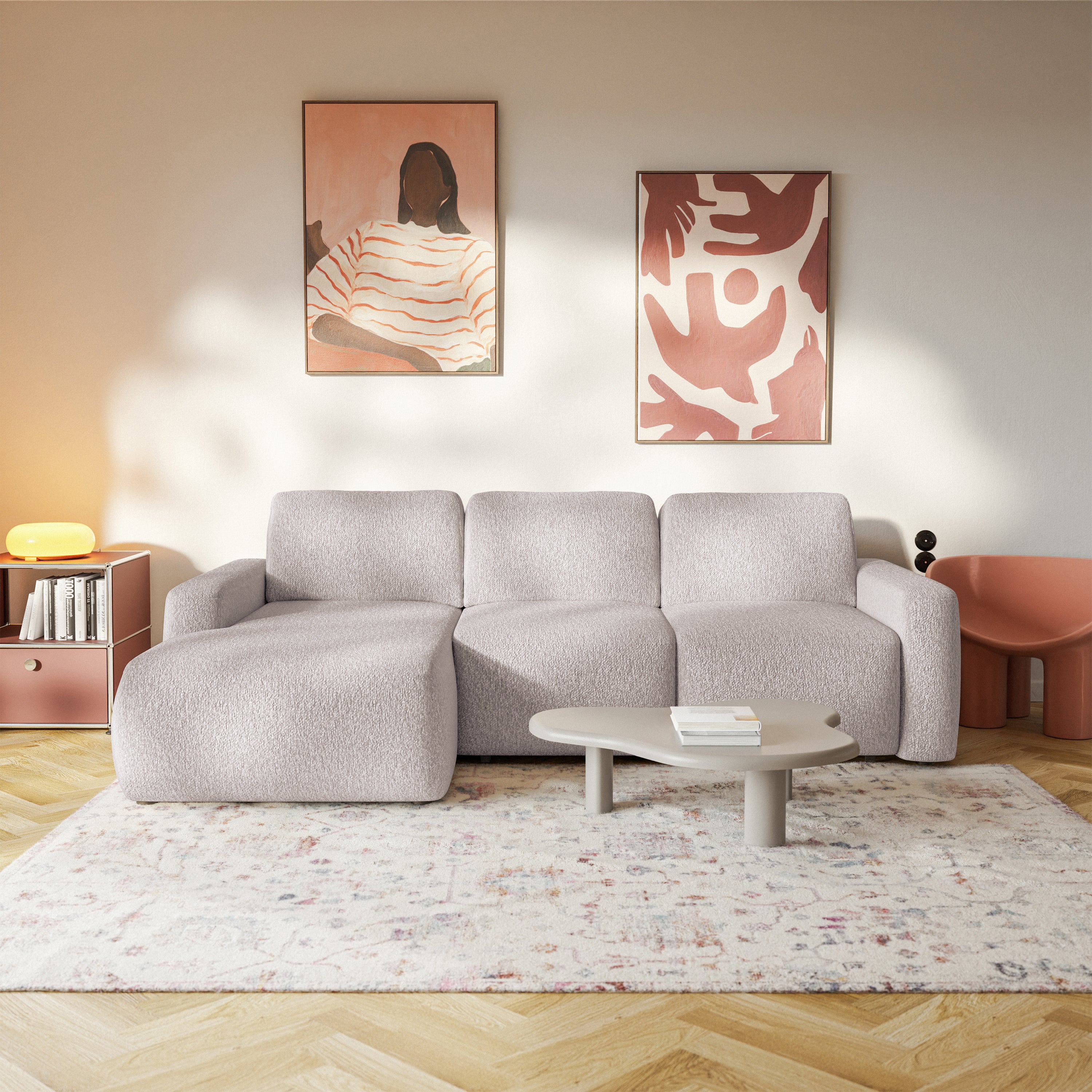 Ecksofa mit Schlaffunktion Carnos Mini, L-förmig, linksseitig, beige Chenille