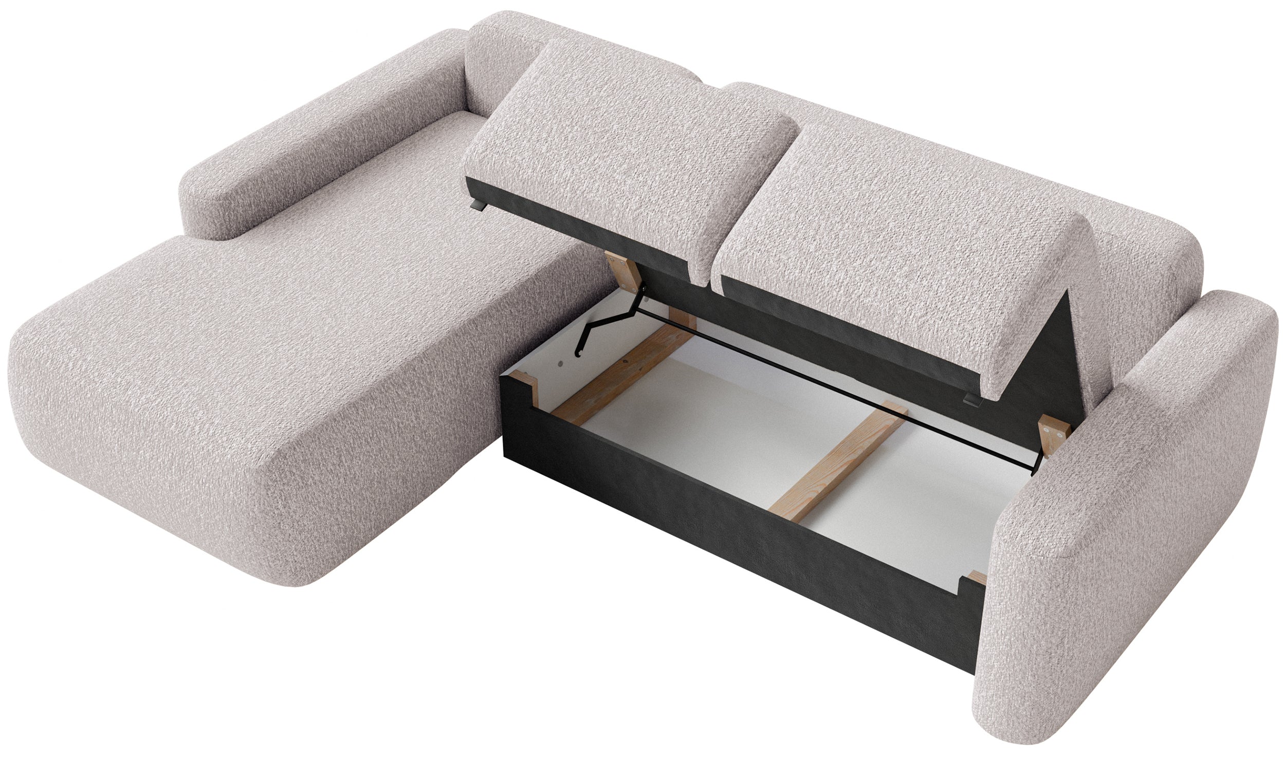 Ecksofa mit Schlaffunktion Carnos Mini, L-förmig, linksseitig, beige Chenille