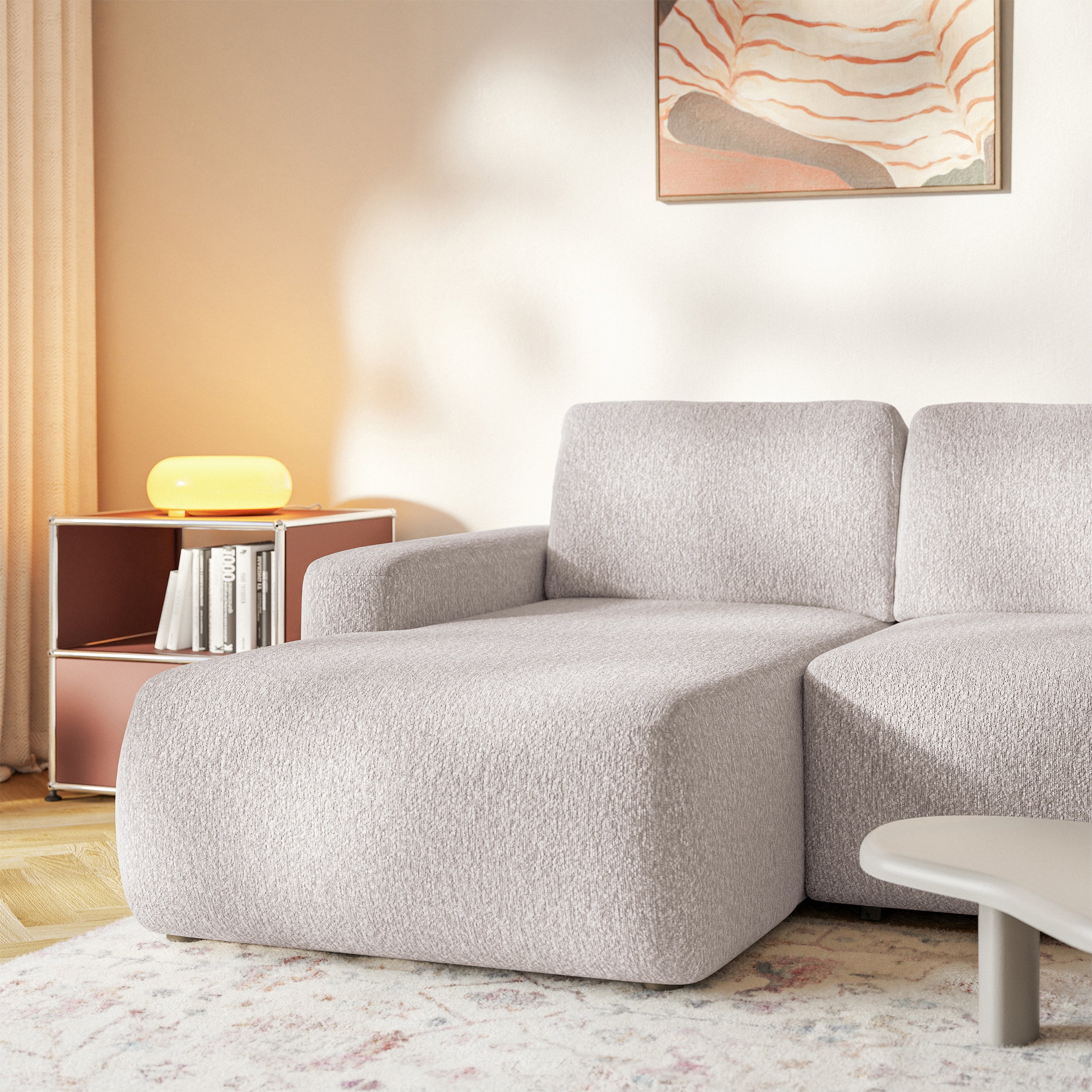 Ecksofa mit Schlaffunktion Carnos Mini, L-förmig, linksseitig, beige Chenille