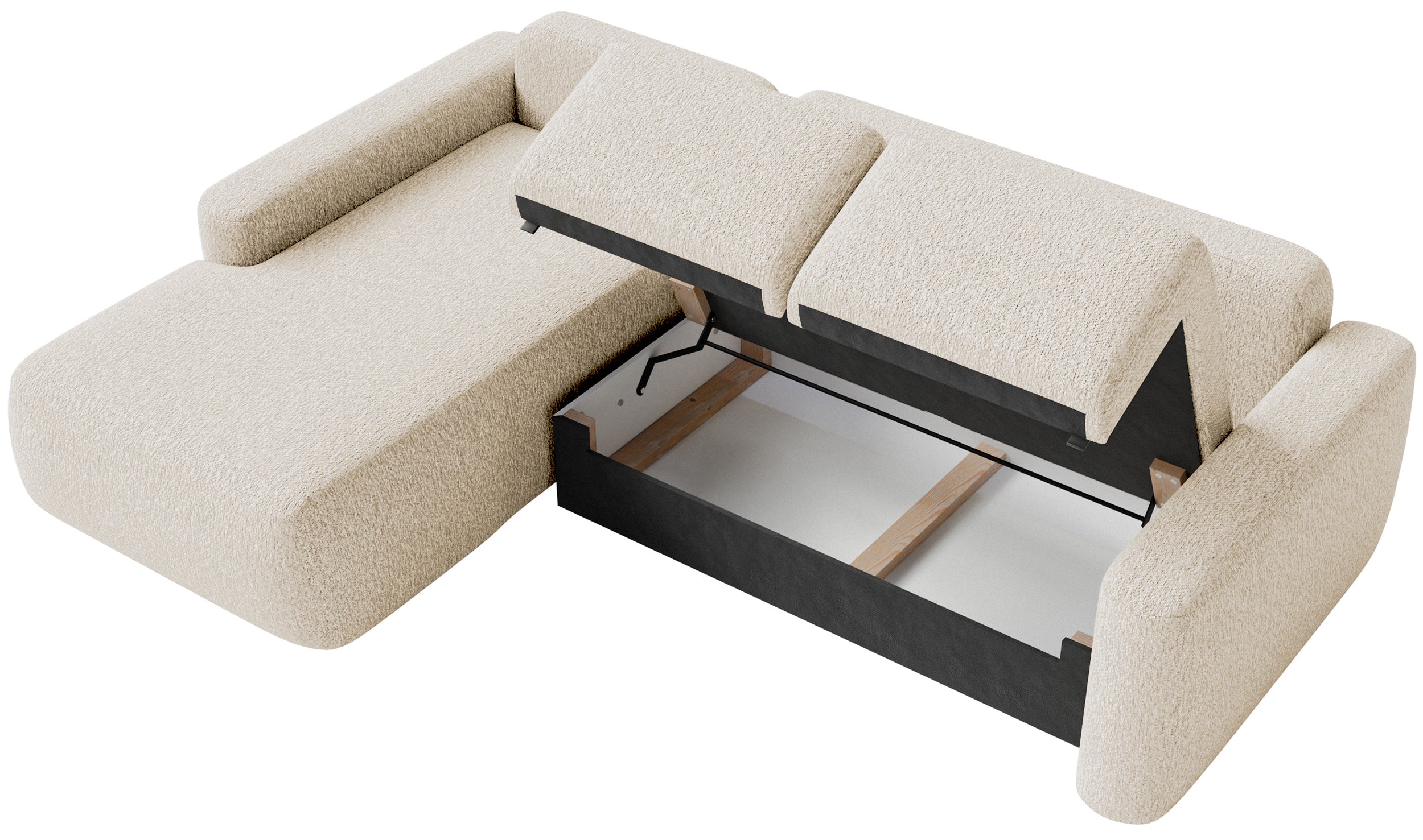 Ecksofa mit Schlaffunktion Carnos Mini, L-förmig, linksseitig, hellbeige Chenille