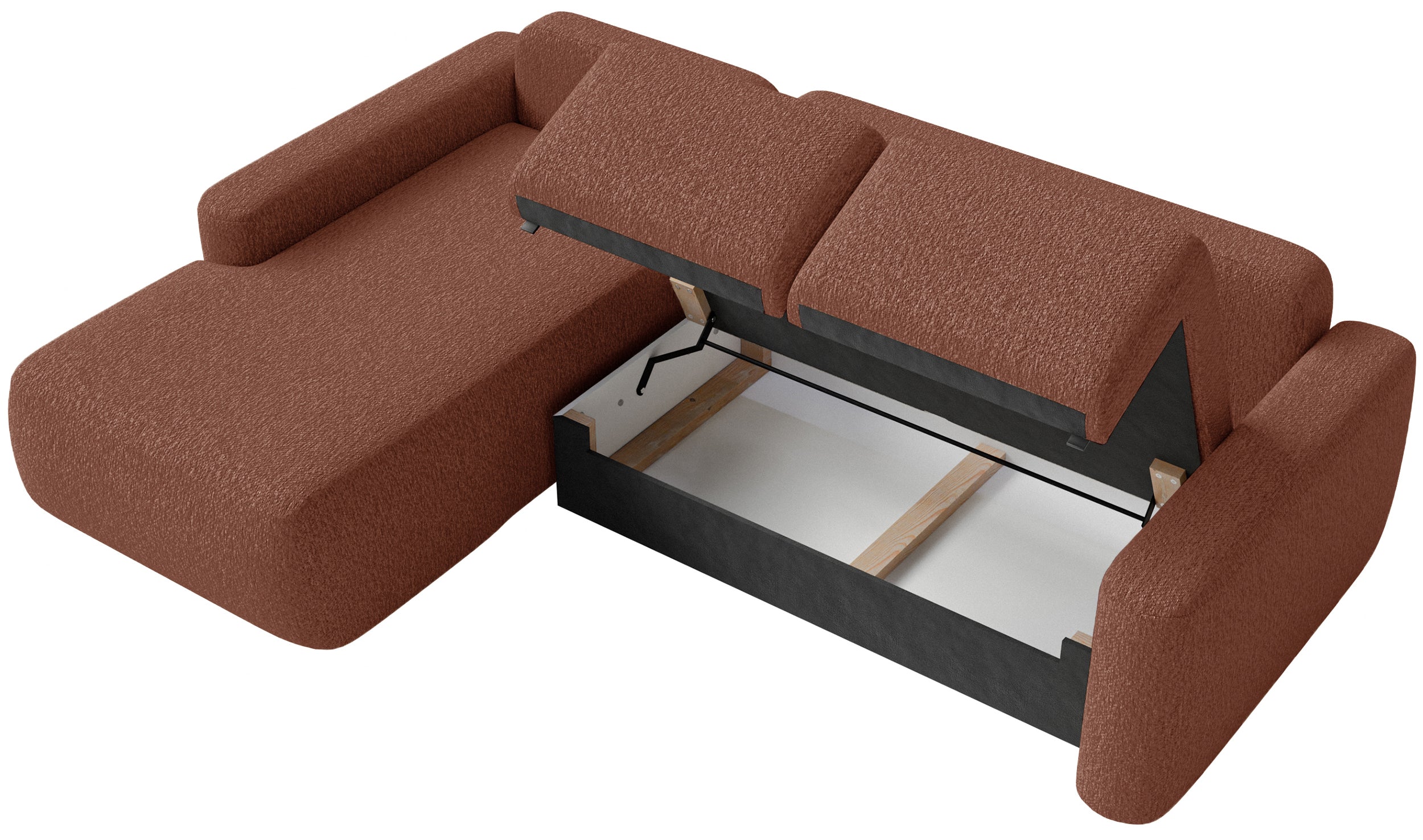 Ecksofa mit Schlaffunktion Carnos Mini, L-förmig, linksseitig, kupferfarbenes Chenille