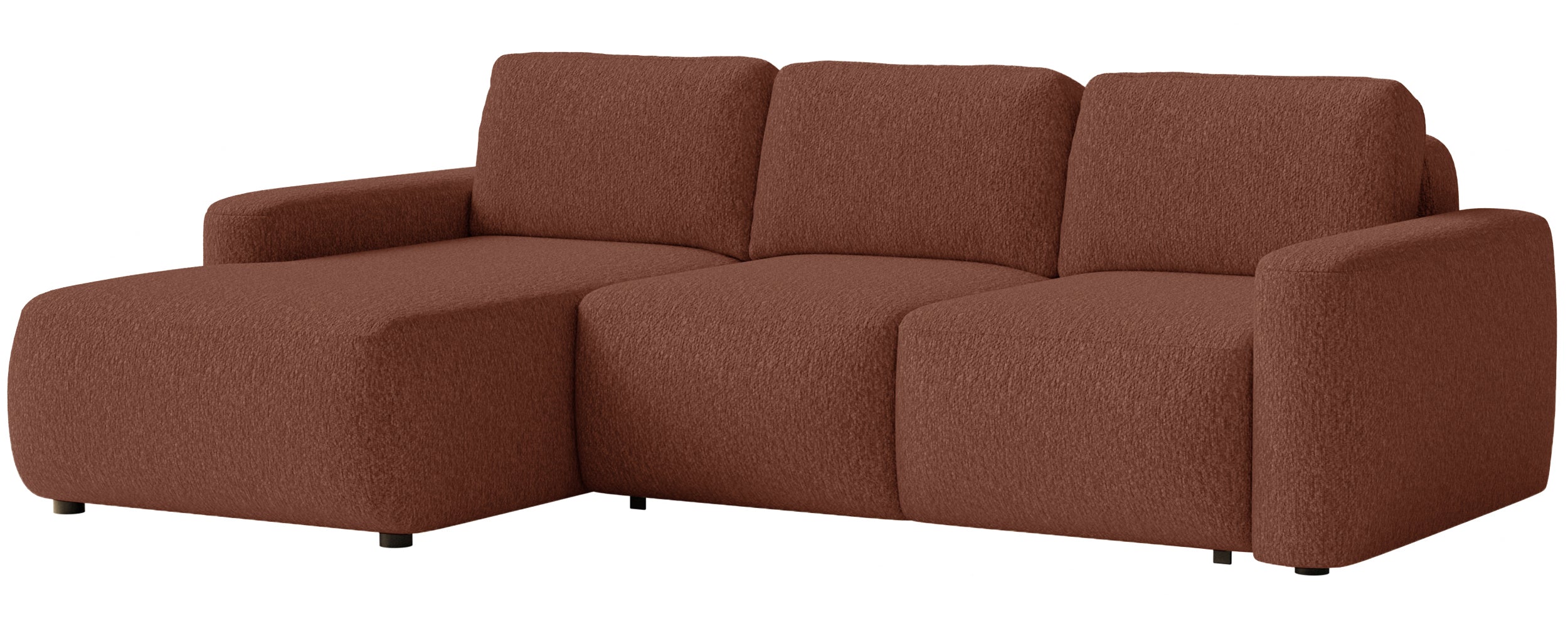 Ecksofa mit Schlaffunktion Carnos Mini, L-förmig, linksseitig, kupferfarbenes Chenille