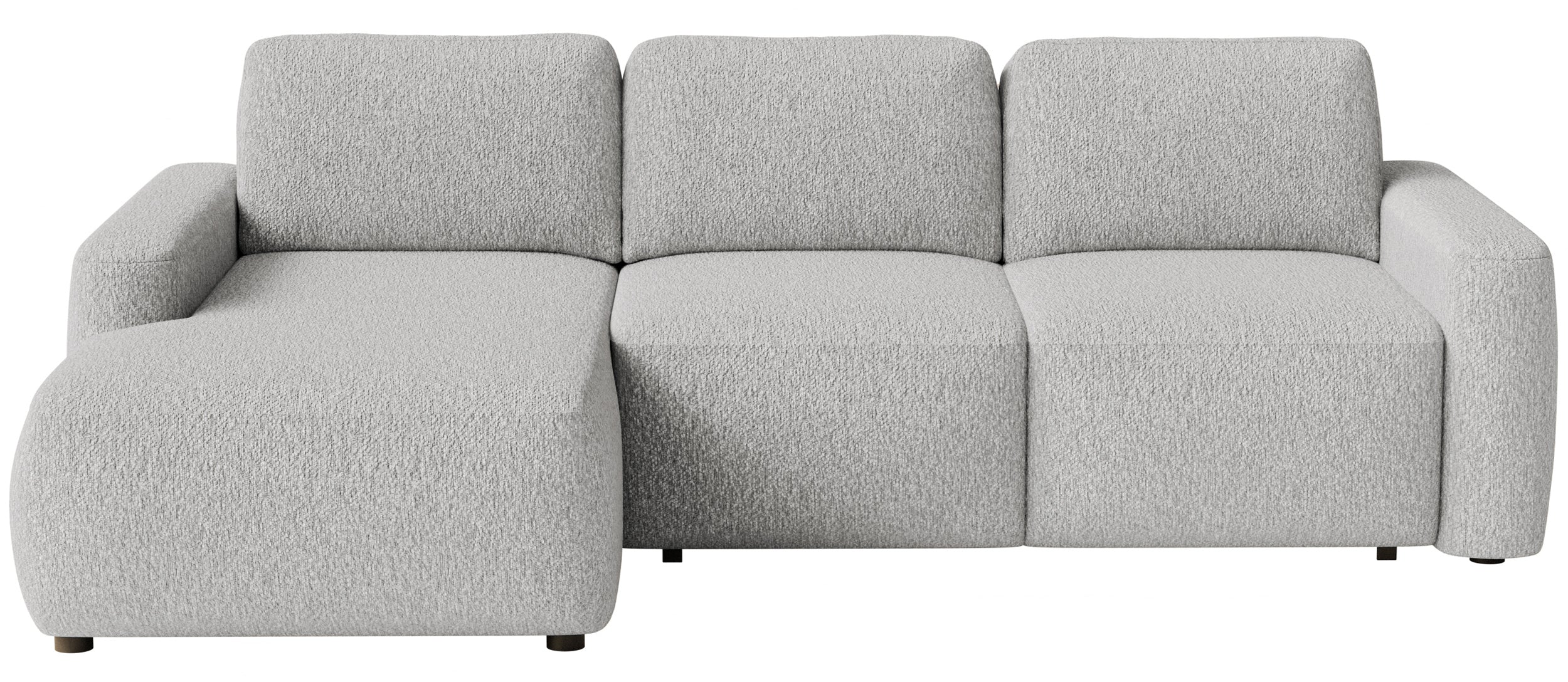 Ecksofa mit Schlaffunktion Carnos Mini, L-förmig, linksseitig, hellgrauer Chenille-Stoff