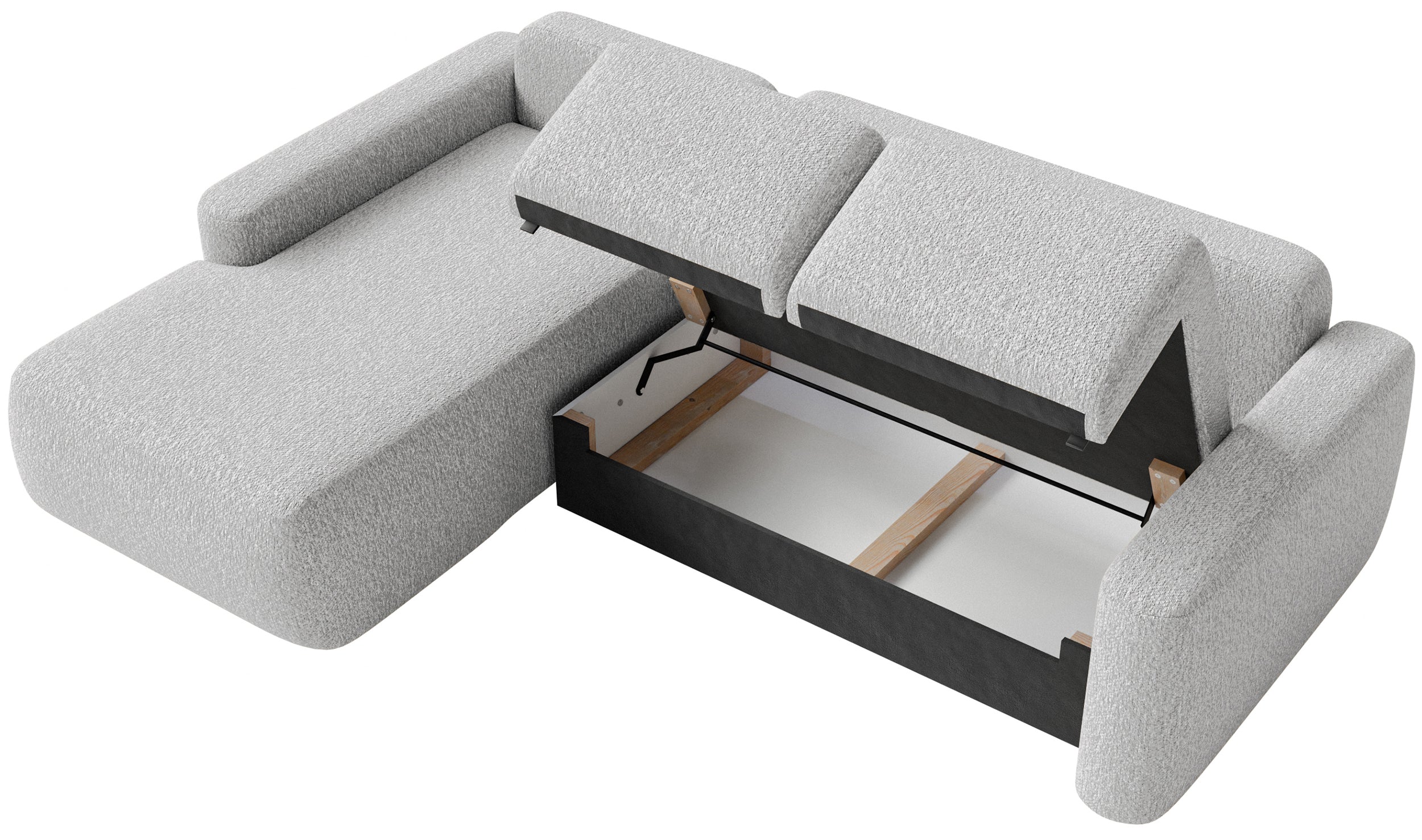 Ecksofa mit Schlaffunktion Carnos Mini, L-förmig, linksseitig, hellgrauer Chenille-Stoff