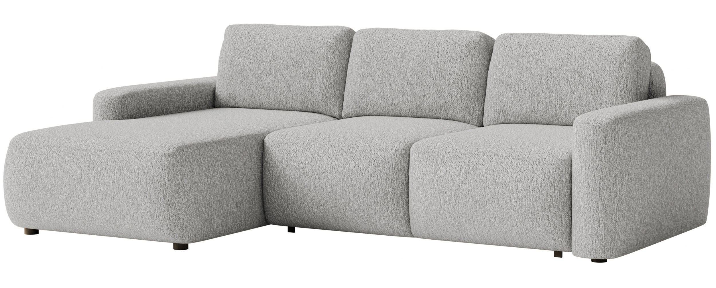 Ecksofa mit Schlaffunktion Carnos Mini, L-förmig, linksseitig, hellgrauer Chenille-Stoff