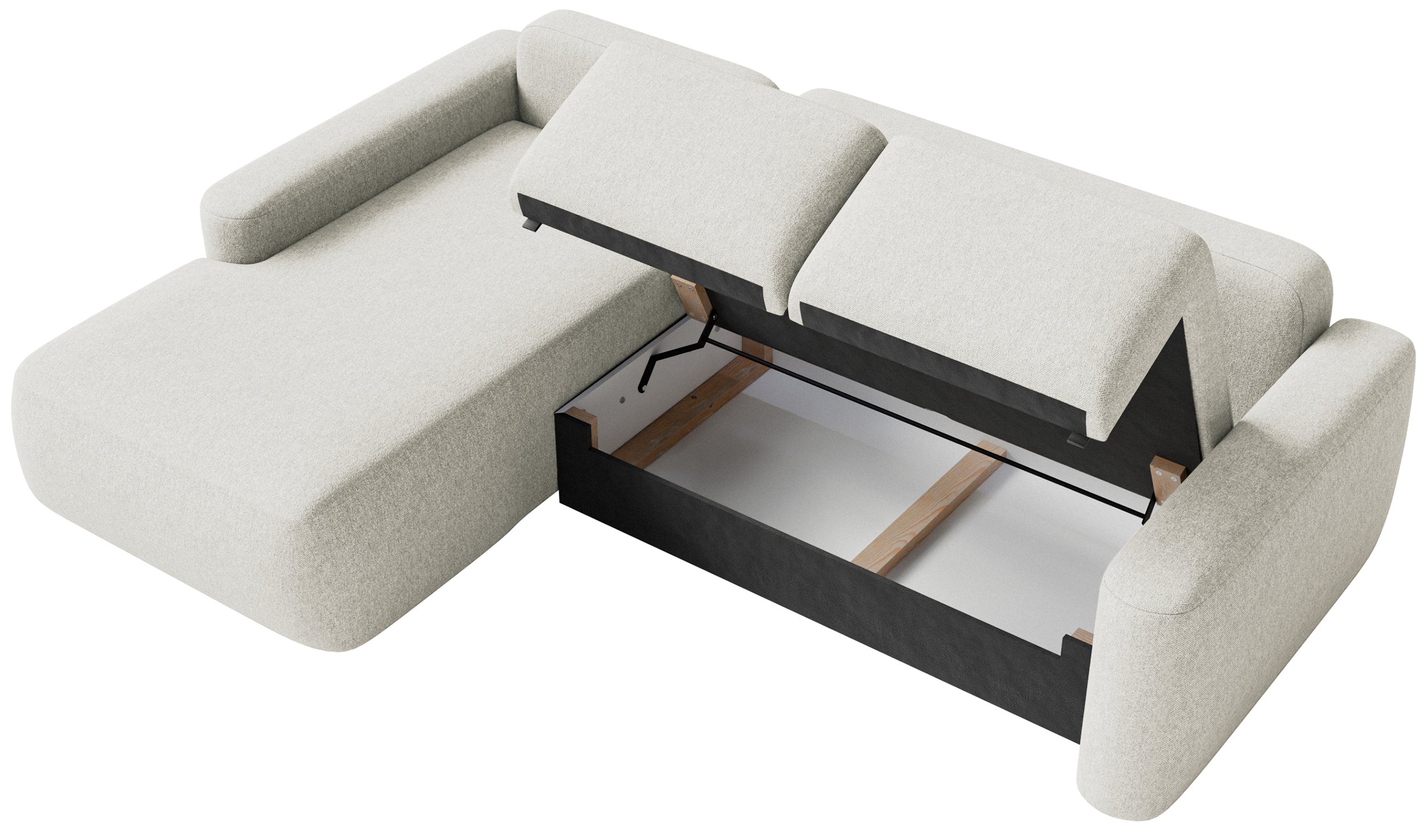 Ecksofa mit Schlafunktion Carnos Mini, L-förmig, linksseitig, cremefarben, pflegeleichter Chenillestoff