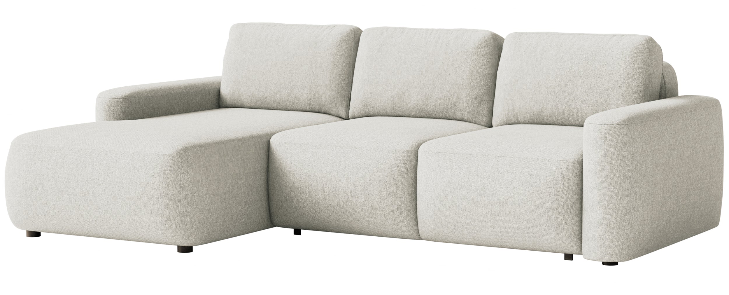 Ecksofa mit Schlafunktion Carnos Mini, L-förmig, linksseitig, cremefarben, pflegeleichter Chenillestoff