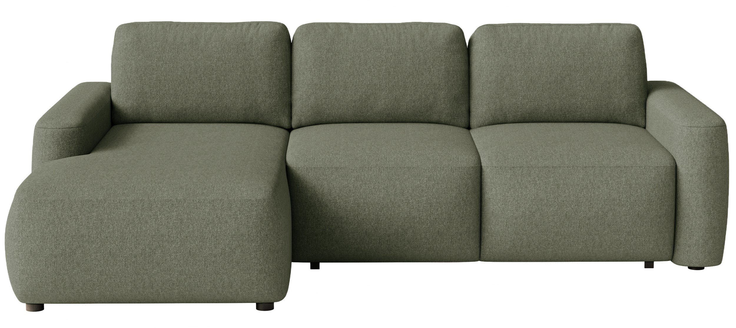 Ecksofa mit Schlaffunktion Carnos Mini, L-förmig, linksseitig, olivgrüner Chenille, leicht zu reinigen