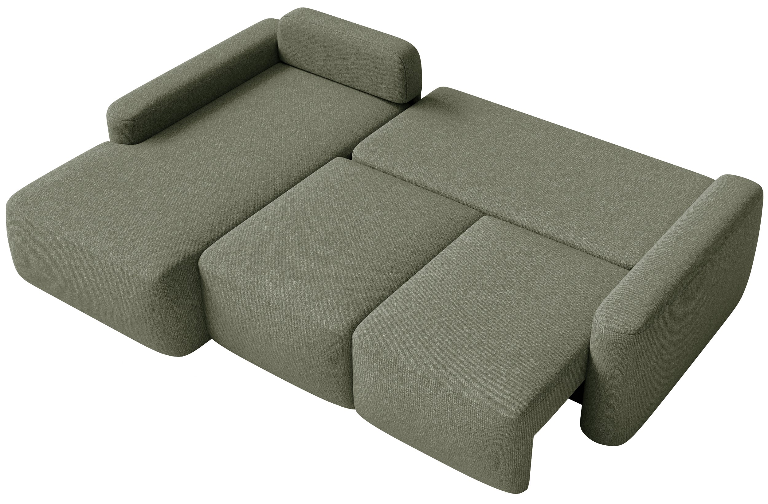 Ecksofa mit Schlaffunktion Carnos Mini, L-förmig, linksseitig, olivgrüner Chenille, leicht zu reinigen