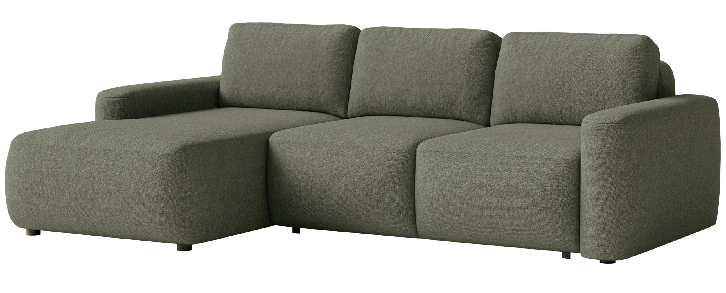 Ecksofa mit Schlaffunktion Carnos Mini, L-förmig, linksseitig, olivgrüner Chenille, leicht zu reinigen