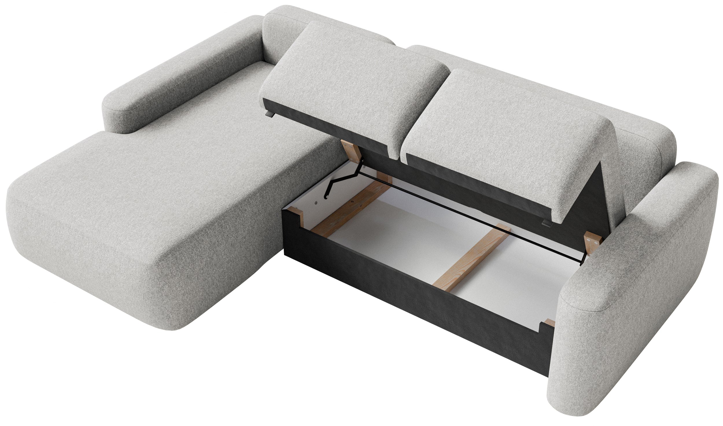 Ecksofa mit Schlaffunktion Carnos Mini, L-förmig, linksseitig, grau-beige, pflegeleichter Chenille-Stoff