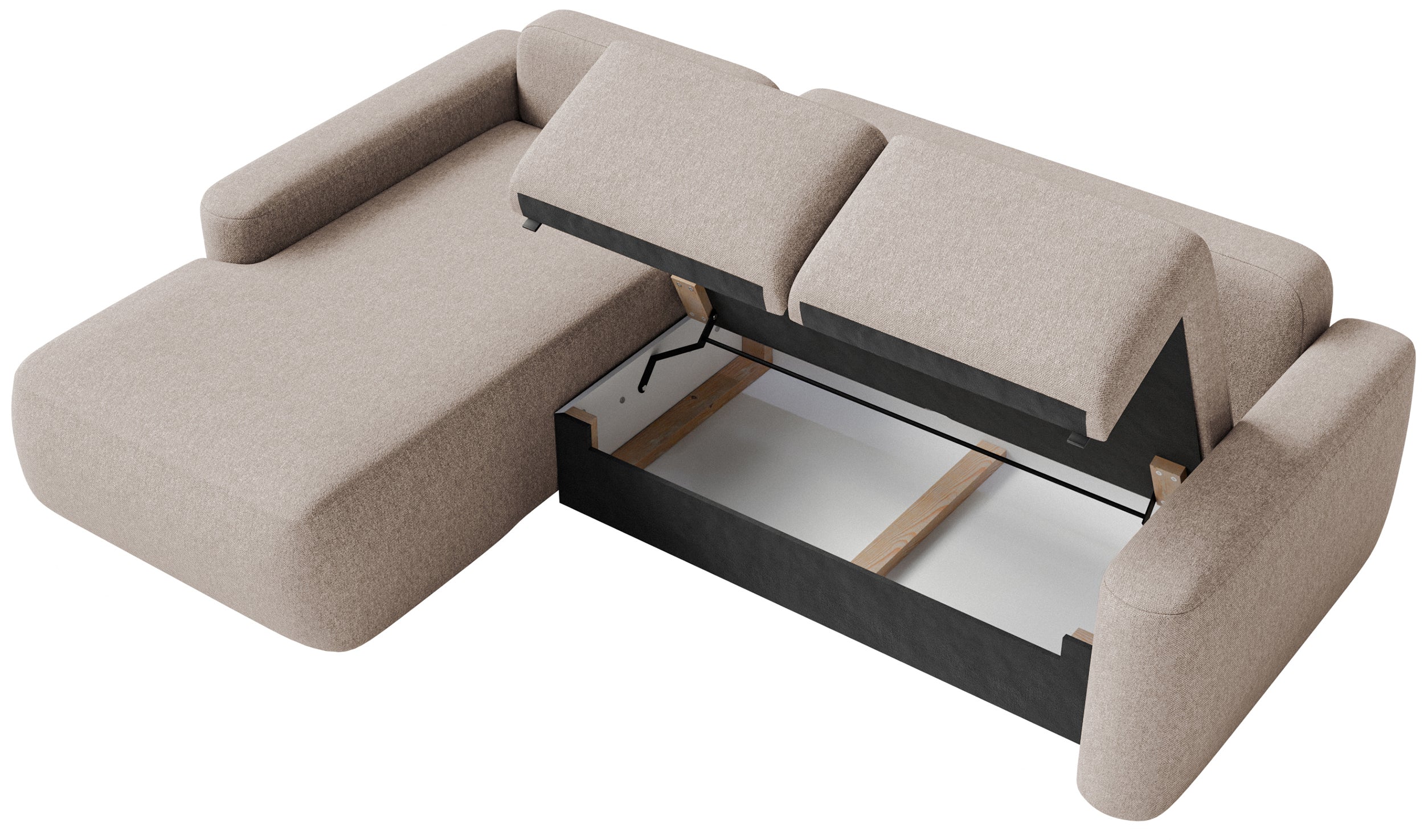 Ecksofa mit Schlaffunktion Carnos Mini, L-förmig, linksseitig, beige, pflegeleichter Chenillestoff