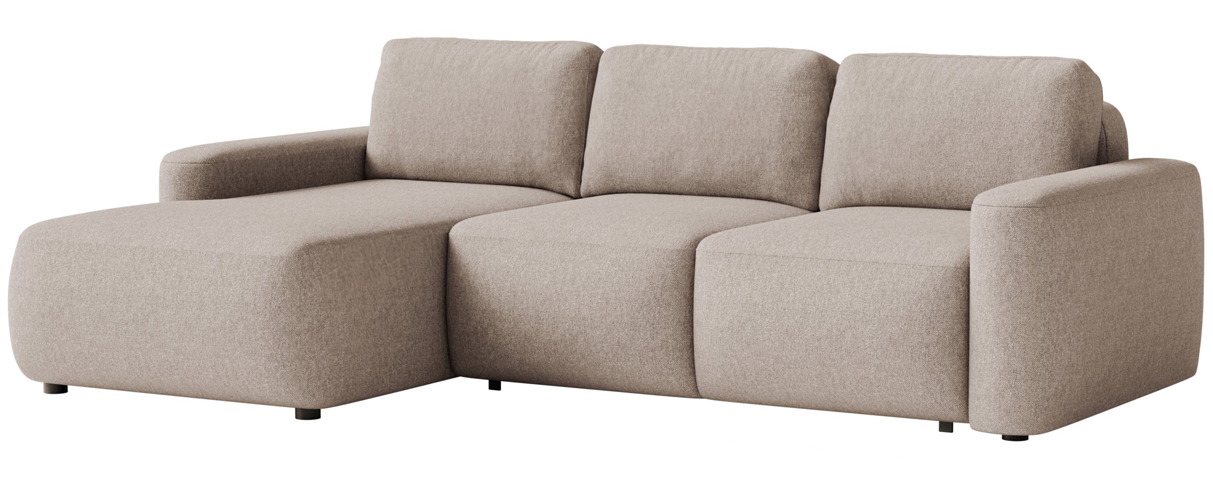 Ecksofa mit Schlaffunktion Carnos Mini, L-förmig, linksseitig, beige, pflegeleichter Chenillestoff