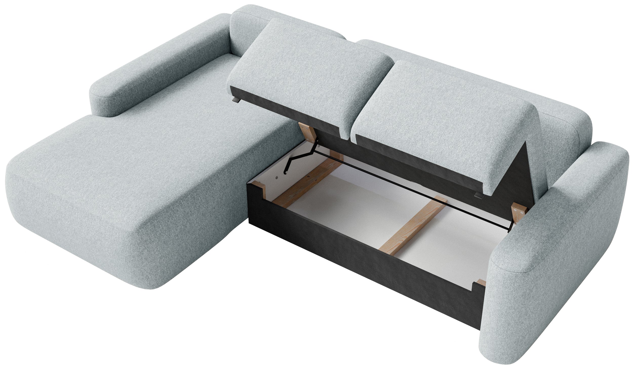 Ecksofa mit Schlaffunktion Carnos Mini, L-förmig, linksseitig, grau, pflegeleichter Chenille-Stoff