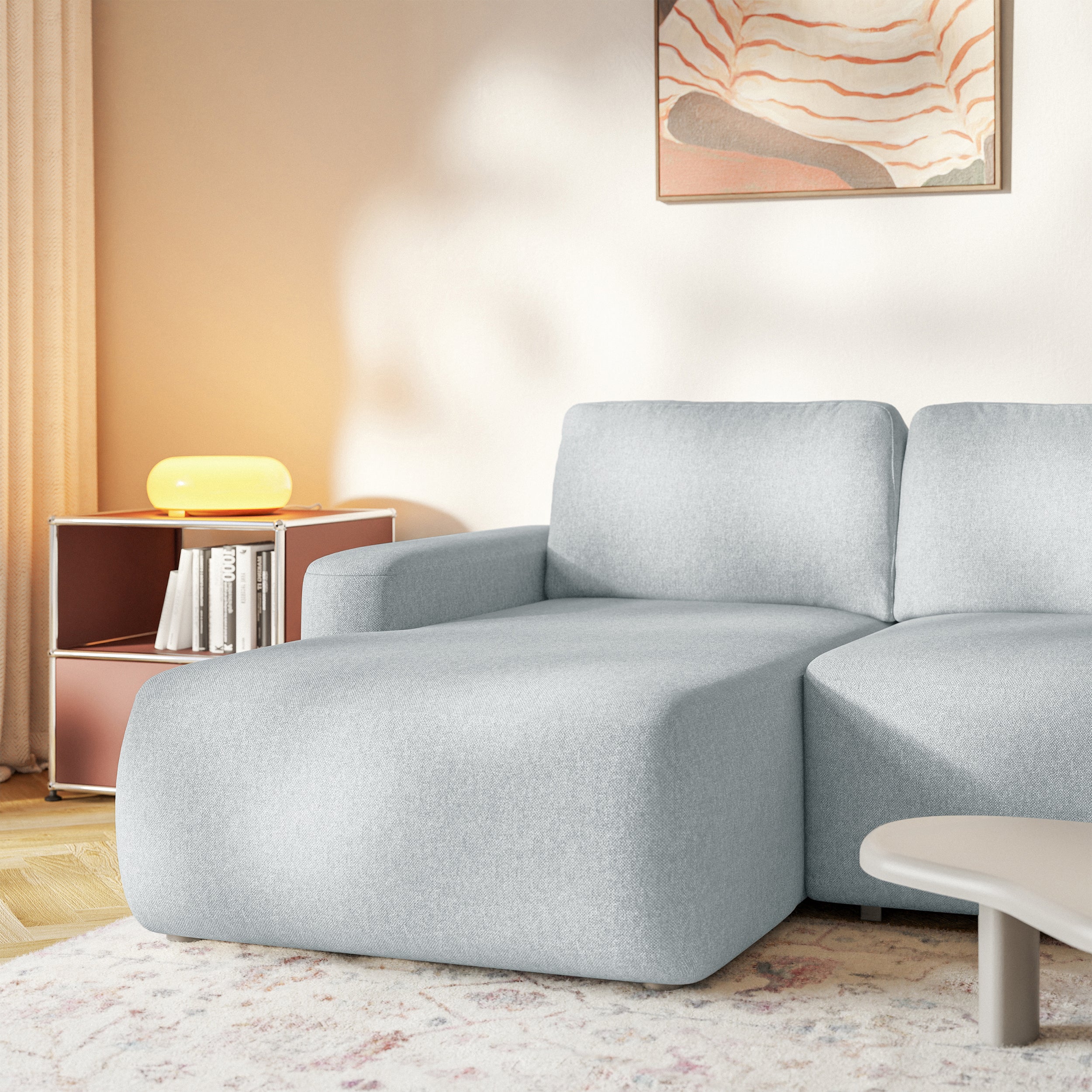 Ecksofa mit Schlaffunktion Carnos Mini, L-förmig, linksseitig, grau, pflegeleichter Chenille-Stoff