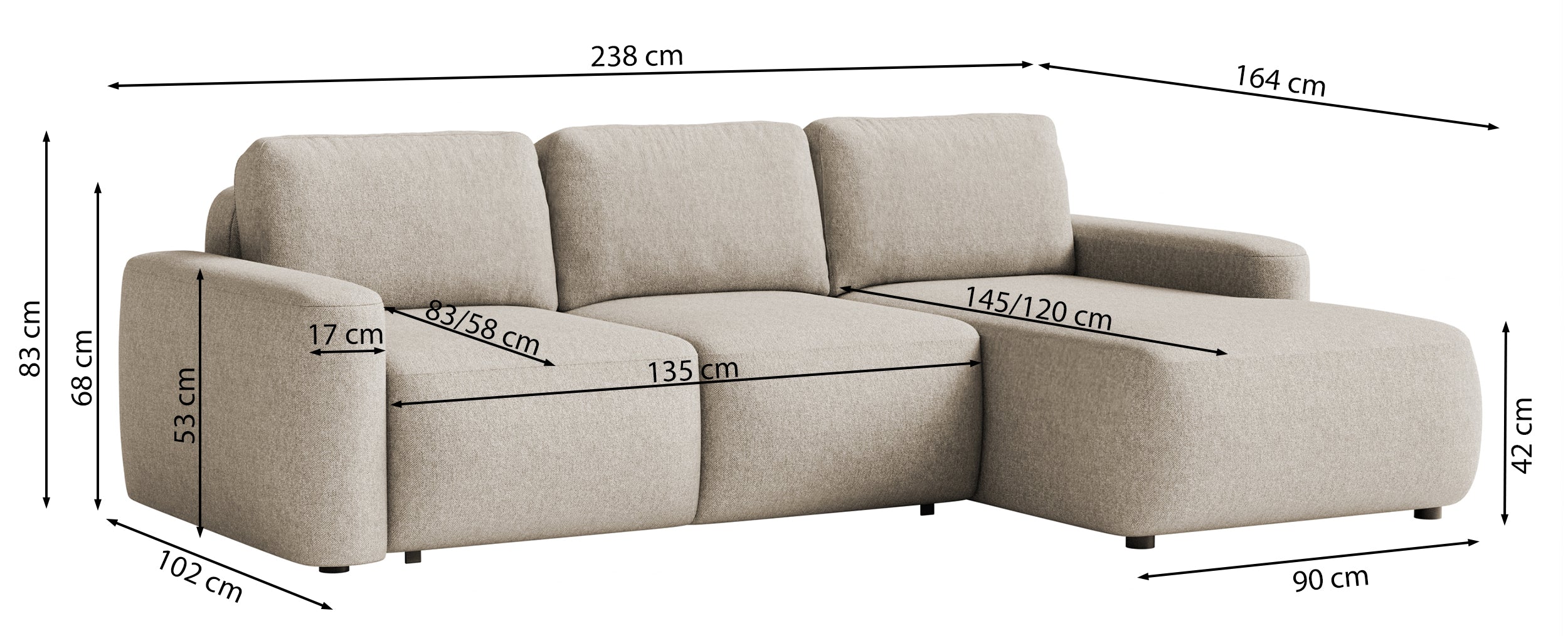 Ecksofa mit Schlaffunktion Carnos Mini, L-förmig, linksseitig, hellbeige Chenille