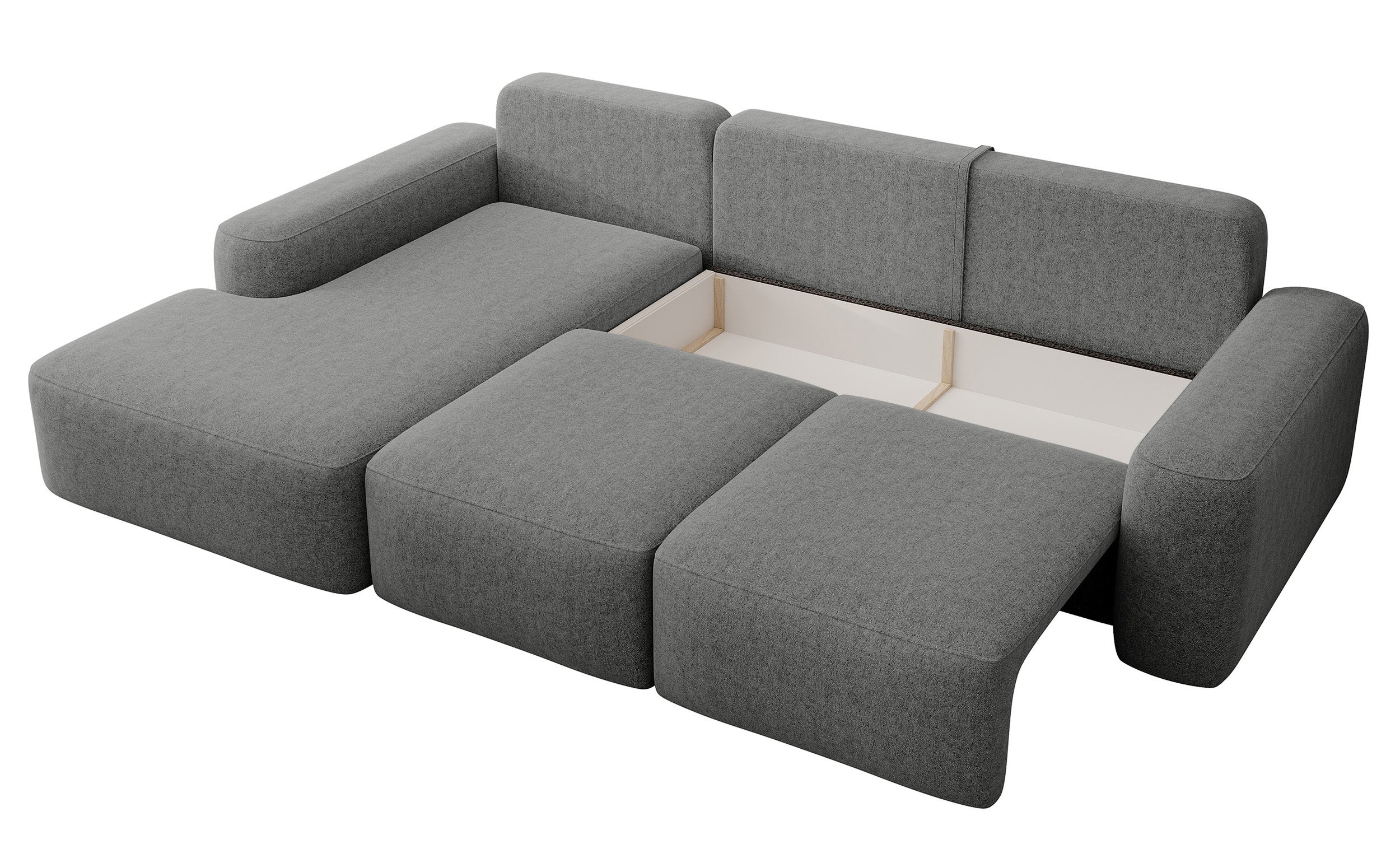 Ecksofa mit Schlaffunktion Carnos, L-förmig, mit zusätzlichen Lendenkissen, dunkelgrauer hydrophober Chenille-Stoff, linksseitig