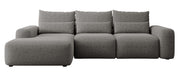 Ecksofa mit Schlaffunktion Carnos, L-förmig, mit zusätzlichen Lendenkissen, dunkelgrauer hydrophober Chenille-Stoff, linksseitig