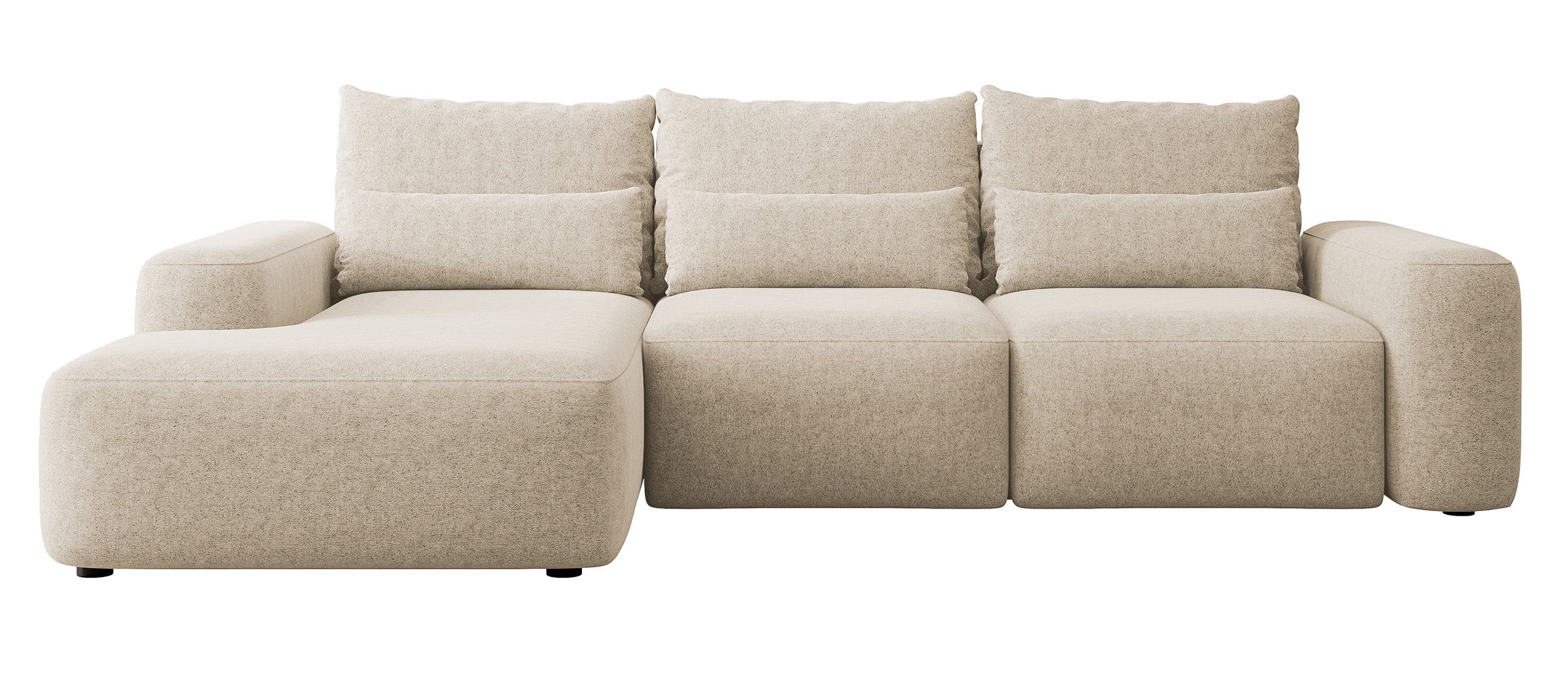 Ecksofa mit Schlaffunktion Carnos, L-förmig, mit zusätzlichen Lendenkissen, beige, hydrophober Chenille-Stoff, linksseitig