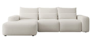 Ecksofa mit Schlaffunktion Carnos, L-förmig, mit zusätzlichen Lendenkissen, cremefarben, hydrophobes Chenille, linksseitig