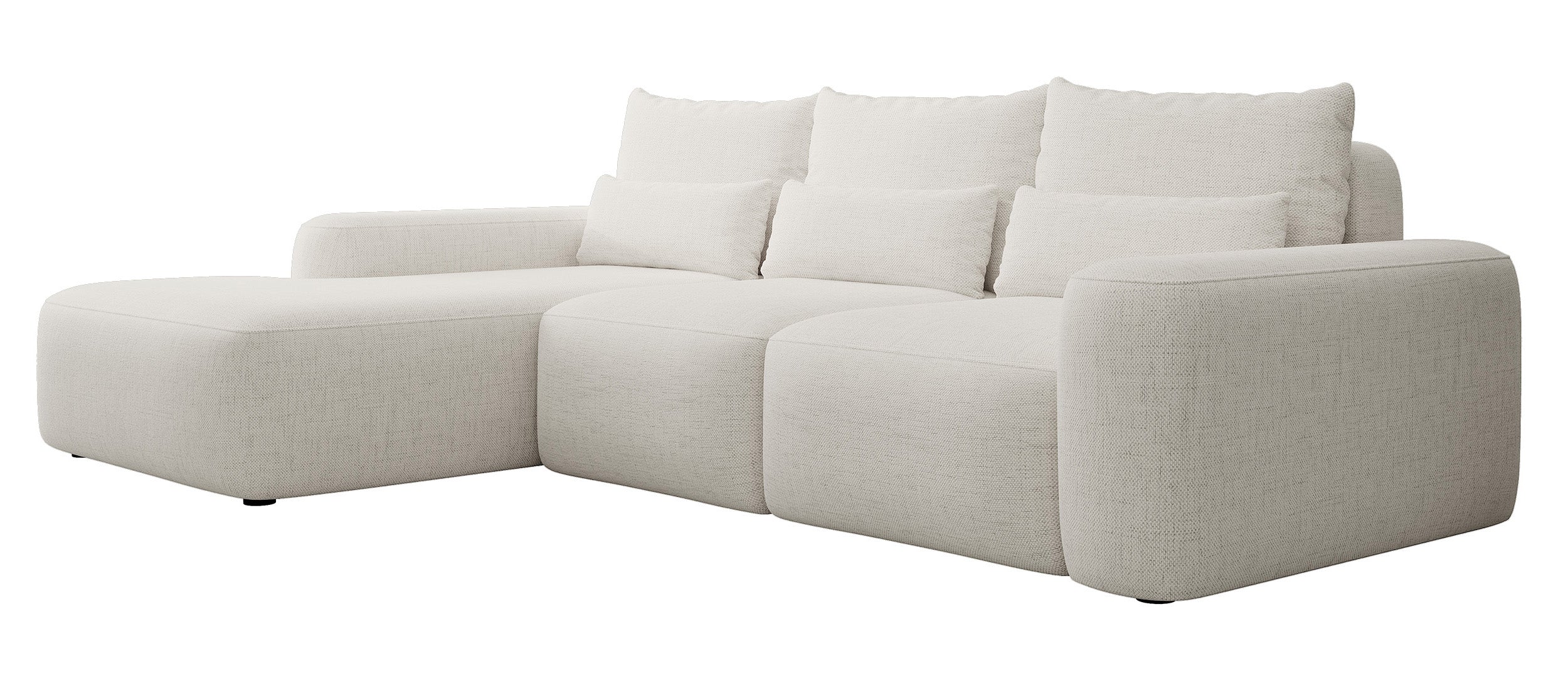 Ecksofa mit Schlaffunktion Carnos, L-förmig, mit zusätzlichen Lendenkissen, cremefarben, hydrophobes Chenille, linksseitig