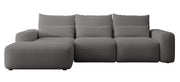 Ecksofa mit Schlaffunktion Carnos, L-förmig, mit zusätzlichen Lendenkissen, dunkelgrauer hydrophober Chenille-Stoff, linksseitig
