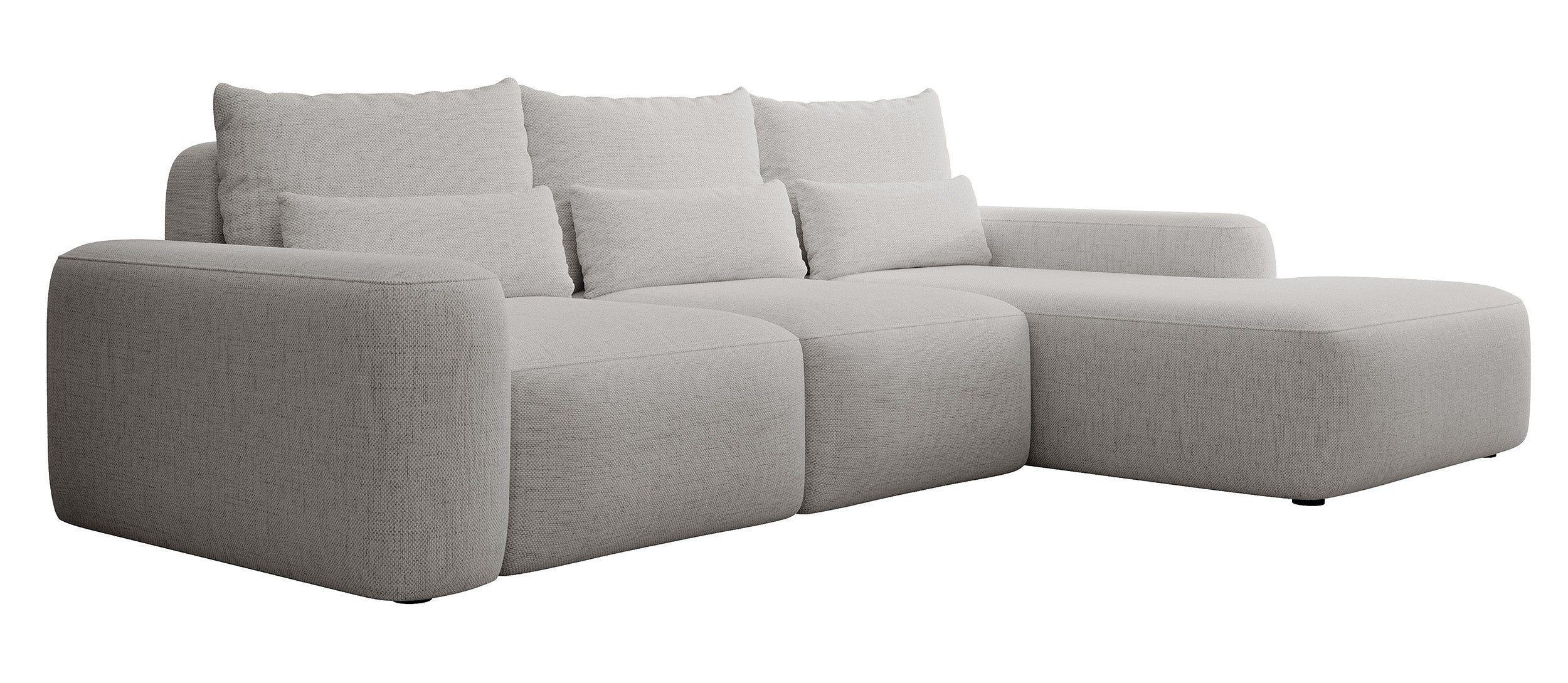 Ecksofa mit Schlaffunktion Carnos, L-förmig, mit zusätzlichen Lendenkissen, grau, hydrophober Chenille-Stoff, rechtsseitig