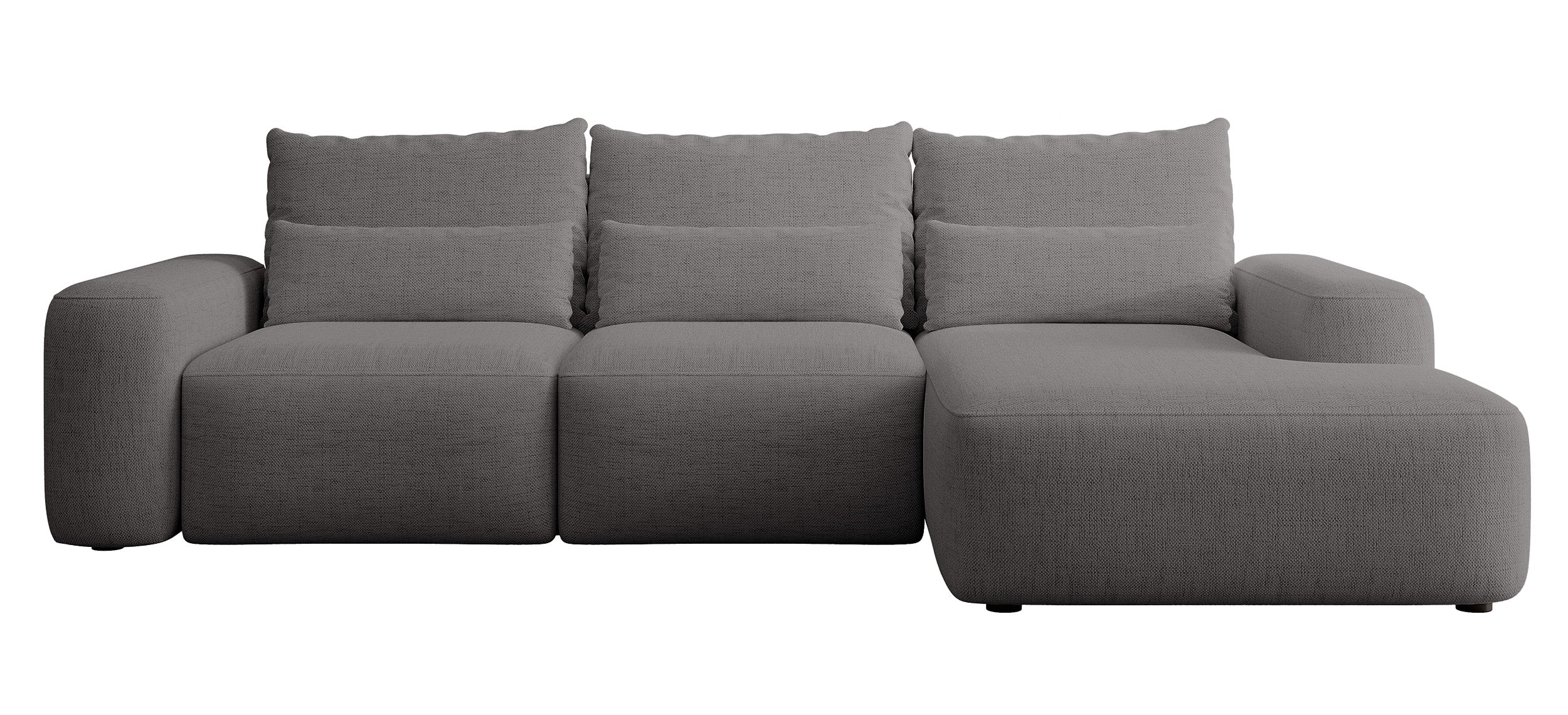 Ecksofa mit Schlaffunktion Carnos, L-förmig, mit zusätzlichen Lendenkissen, dunkelgrauer hydrophober Chenille, rechtsseitig