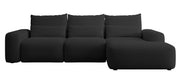 Ecksofa mit Schlaffunktion Carnos, L-förmig, mit zusätzlichen Lendenkissen, schwarzer hydrophober Chenille, rechtsseitig