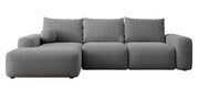 Ecksofa mit Schlaffunktion Carnos, L-förmig mit Ball, einzelne Kissen, dunkelgrauer hydrophober Chenille, linksseitig