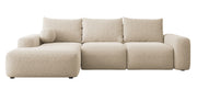 Ecksofa mit Schlaffunktion Carnos, L-förmig, mit Ball, einzelne Kissen, beiger hydrophober Chenille, linksseitig