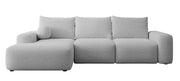 Ecksofa mit Schlaffunktion Carnos L-förmig mit Ball, einzelne Kissen, grauer hydrophober Chenille, linksseitig