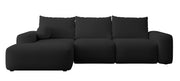 Ecksofa mit Schlafunktion Carnos L-förmig mit Ball, einzelne Kissen, schwarzer hydrophober Chenille, linksseitig