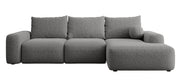 Ecksofa mit Schlaffunktion Carnos, L-förmig, mit Ball, einzelne Kissen, dunkelgrauer hydrophober Chenille-Stoff, rechtsseitig