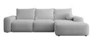Ecksofa mit Schlaffunktion Carnos, L-förmig mit Ball, einzelne Kissen, grauer hydrophober Chenille, rechtsseitig