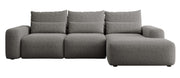 Ecksofa mit Schlaffunktion Carnos, L-förmig, mit zusätzlichen Lendenkissen, dunkelgrauer hydrophober Chenille, rechtsseitig