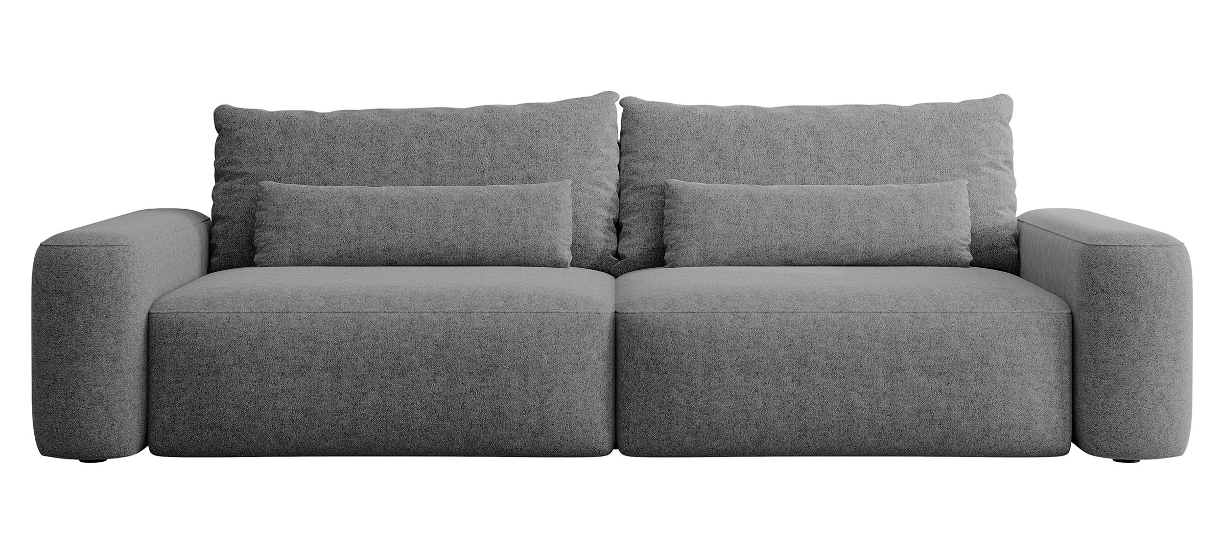 Dreisitziges ausklappbares Sofa Carnos, dunkelgrauer Chenille-Stoff, hydrophob, schwarze Beine