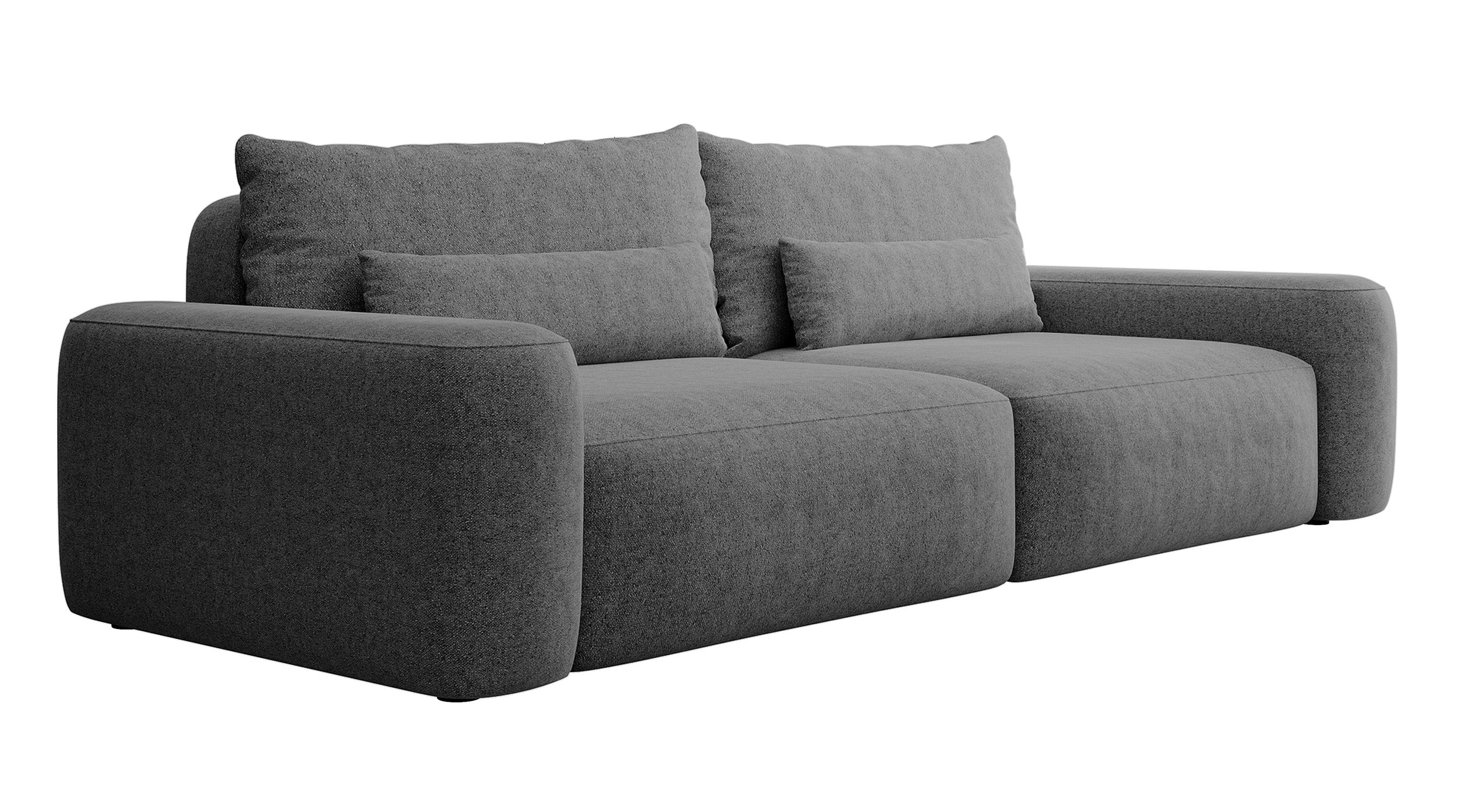 Dreisitziges ausklappbares Sofa Carnos, dunkelgrauer Chenille-Stoff, hydrophob, schwarze Beine