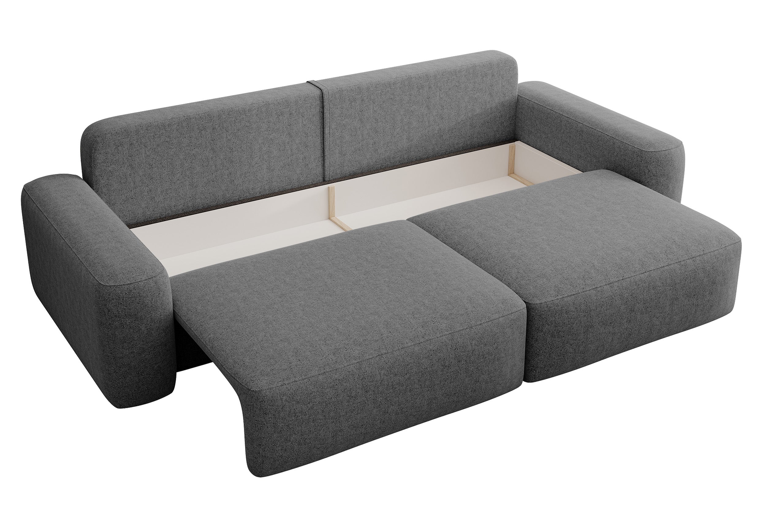 Dreisitziges ausklappbares Sofa Carnos, dunkelgrauer Chenille-Stoff, hydrophob, schwarze Beine
