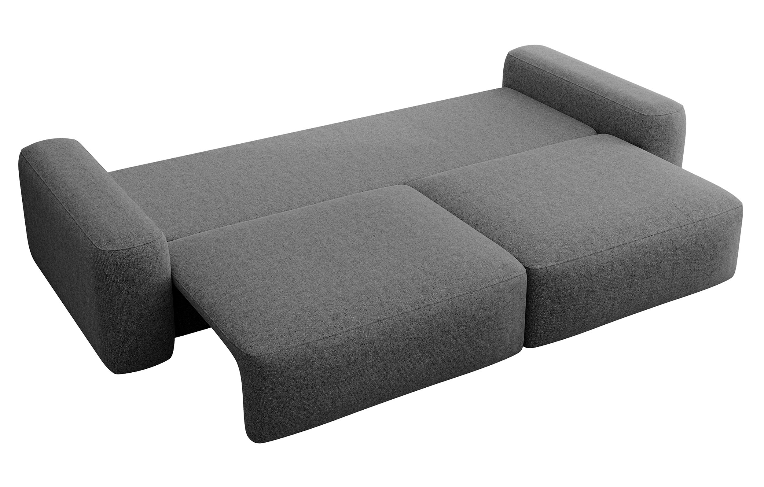 Dreisitziges ausklappbares Sofa Carnos, dunkelgrauer Chenille-Stoff, hydrophob, schwarze Beine
