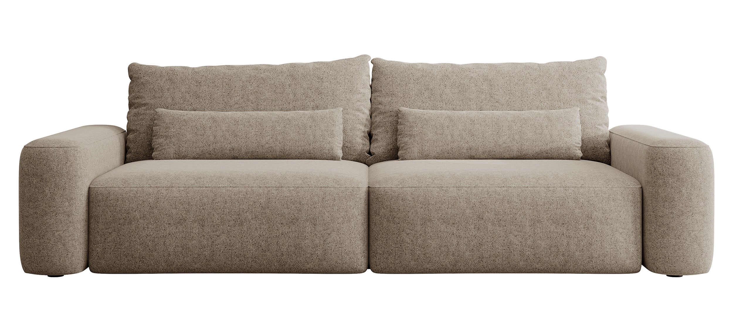 Dreisitziges ausklappbares Sofa Carnos hellbraun, chenille, wasserabweisend, schwarze Beine