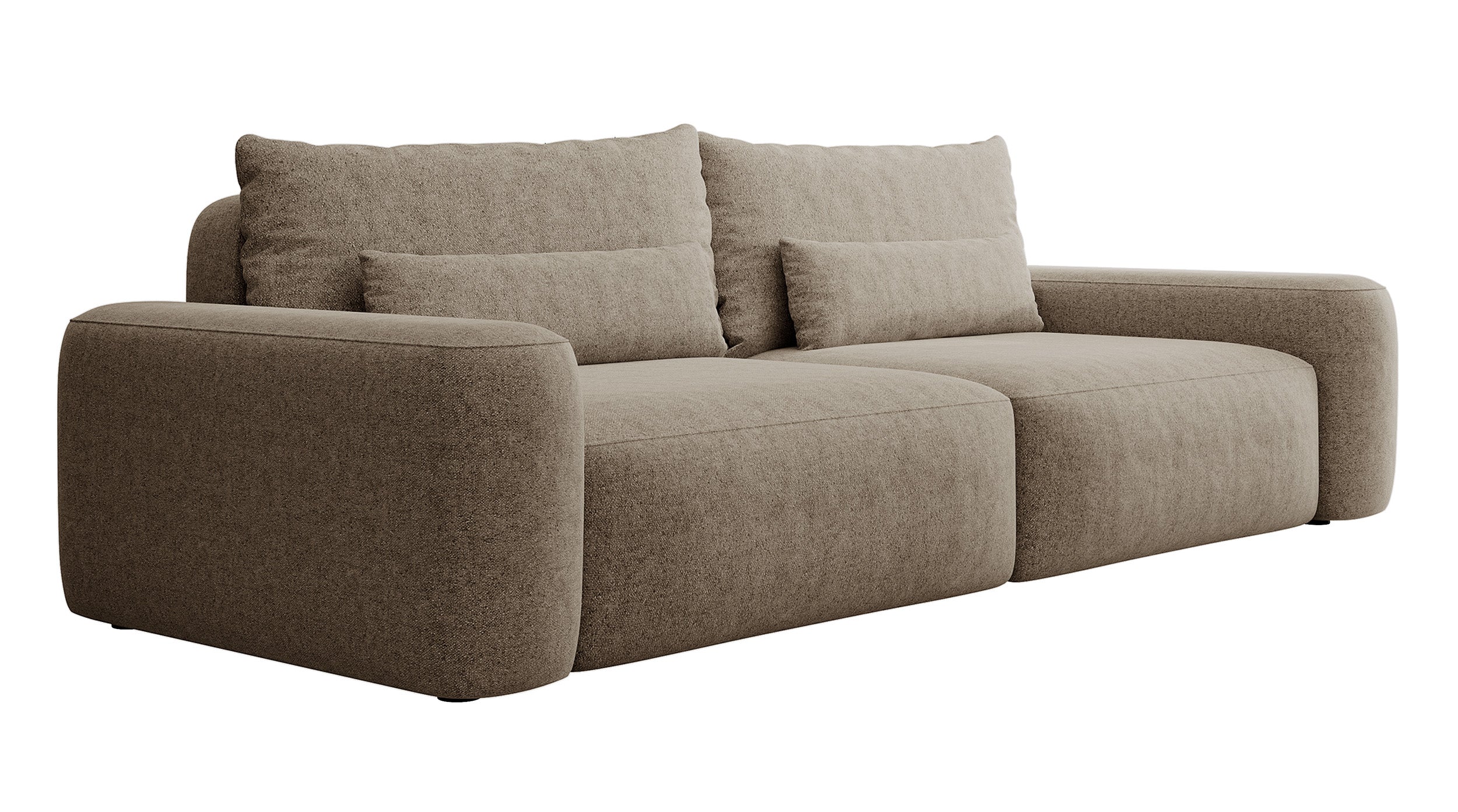 Dreisitziges ausklappbares Sofa Carnos hellbraun, chenille, wasserabweisend, schwarze Beine