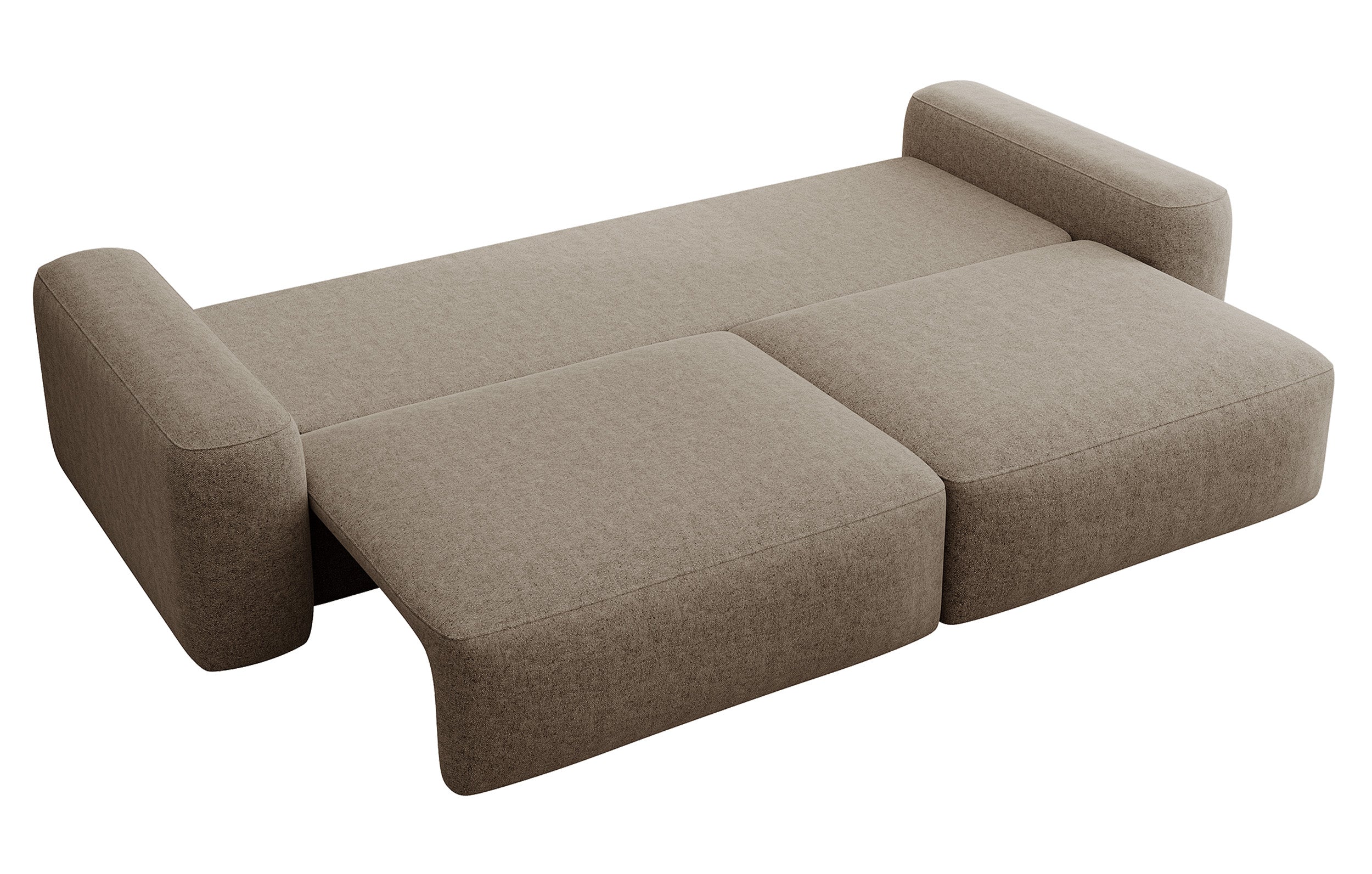 Dreisitziges ausklappbares Sofa Carnos hellbraun, chenille, wasserabweisend, schwarze Beine