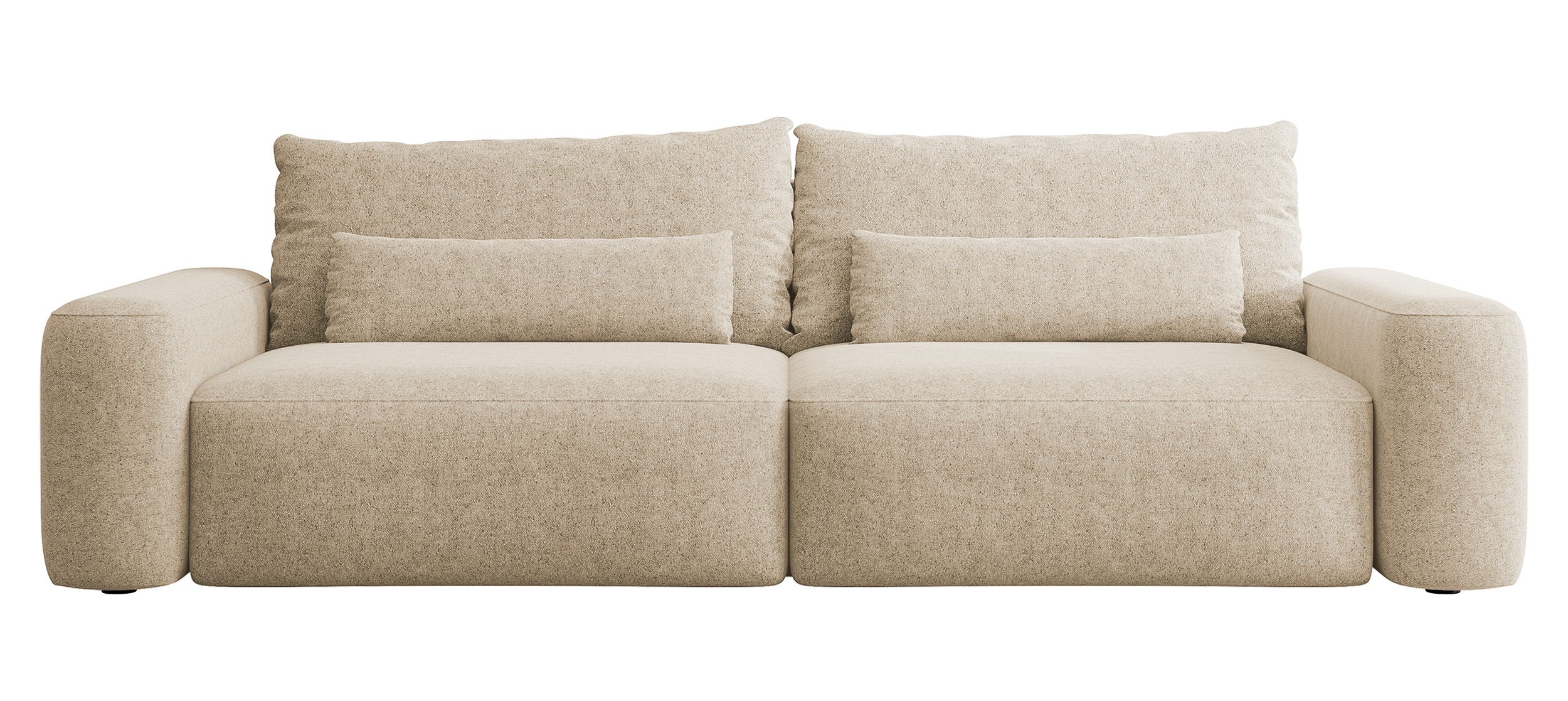 Dreisitziges ausklappbares Sofa Carnos, beige, chenille, wasserabweisend, schwarze Beine