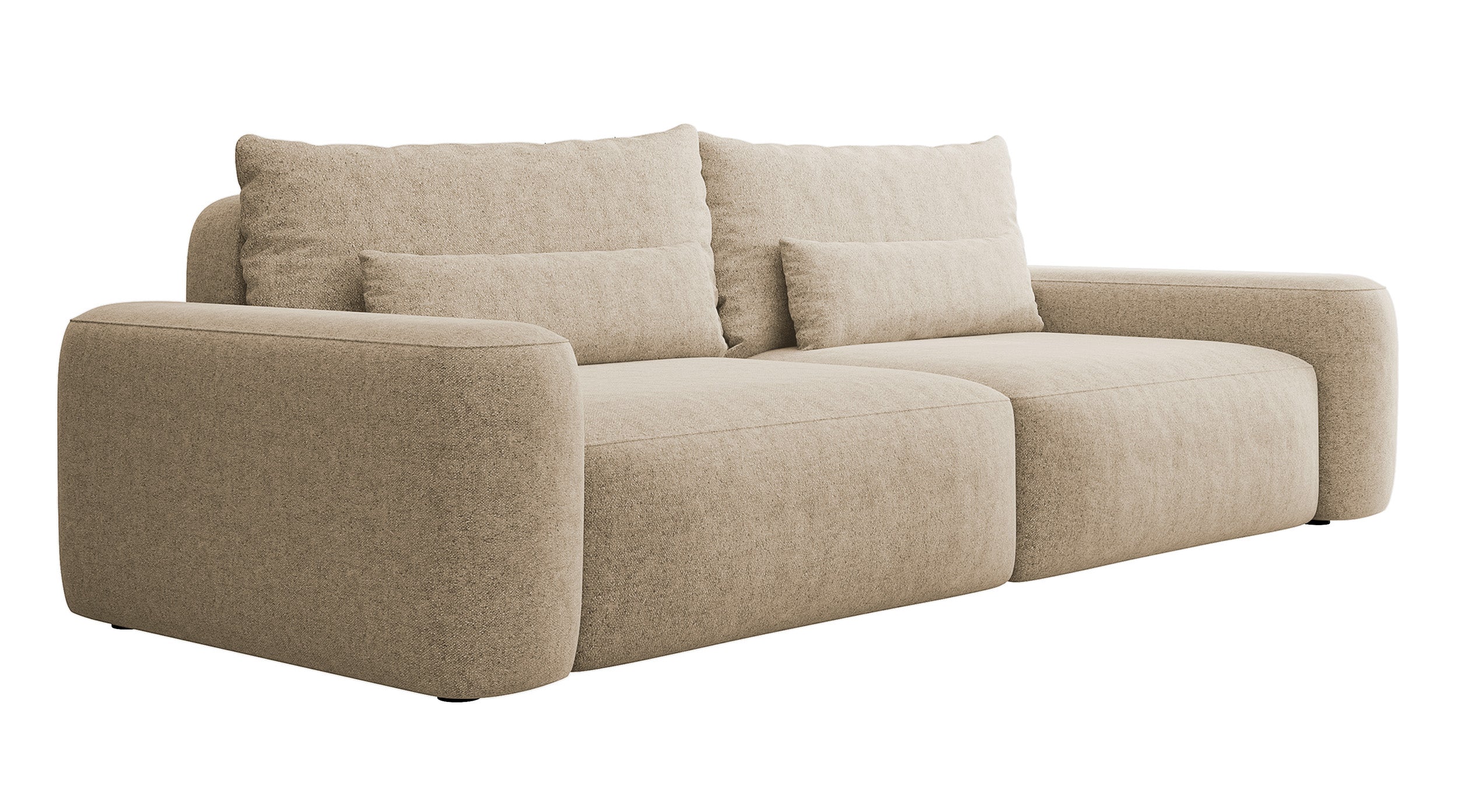 Dreisitziges ausklappbares Sofa Carnos, beige, chenille, wasserabweisend, schwarze Beine