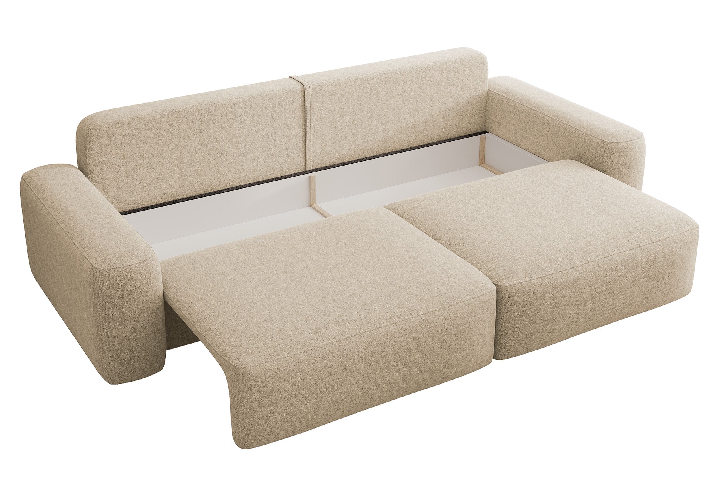 Dreisitziges ausklappbares Sofa Carnos, beige, chenille, wasserabweisend, schwarze Beine