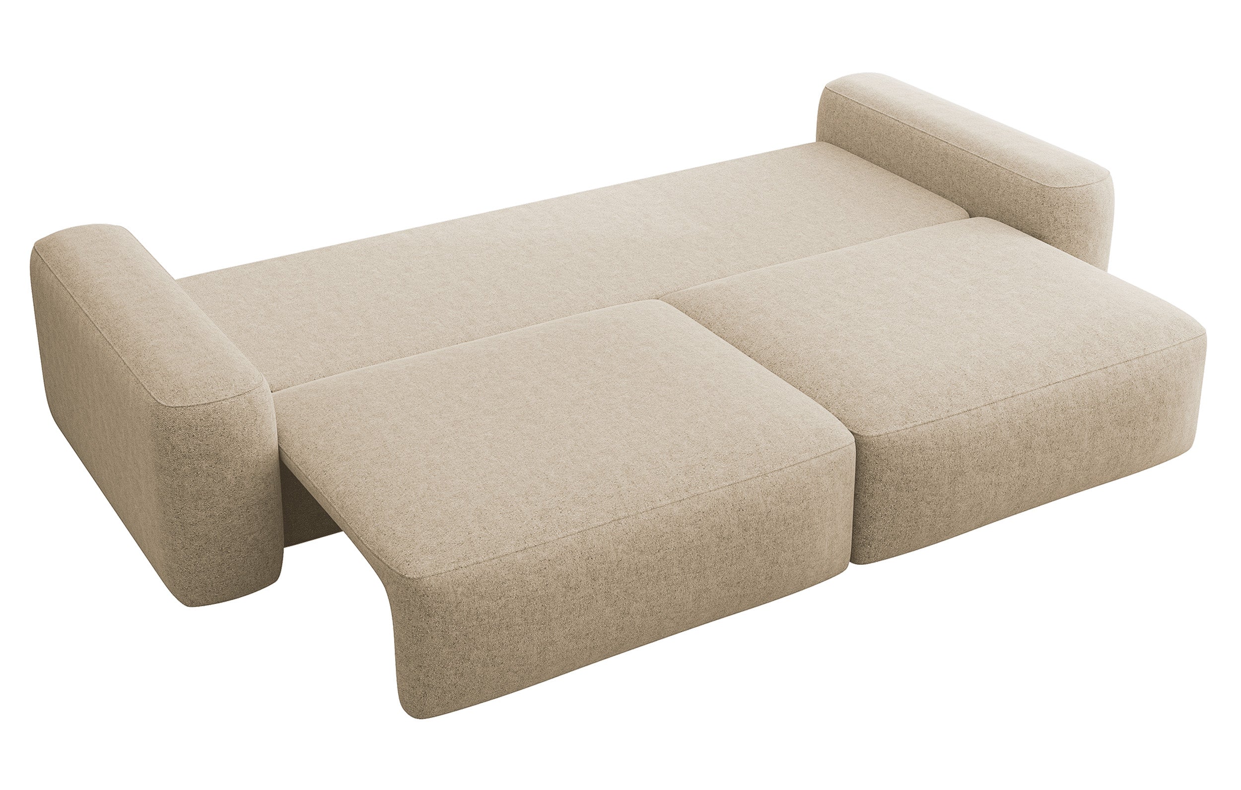 Dreisitziges ausklappbares Sofa Carnos, beige, chenille, wasserabweisend, schwarze Beine