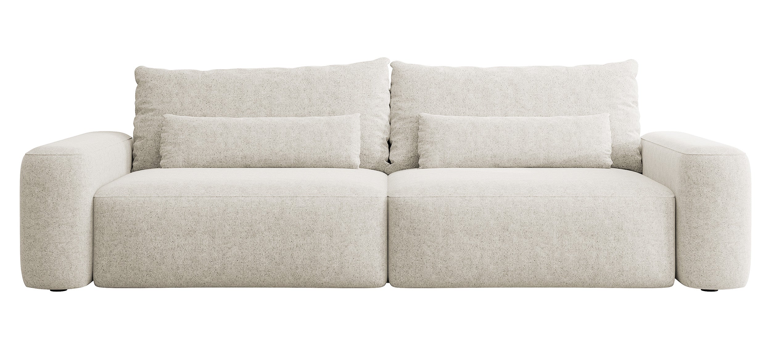 Dreisitziges ausklappbares Sofa Carnos, cremefarben, hydrophober Chenille-Stoff, schwarze Beine