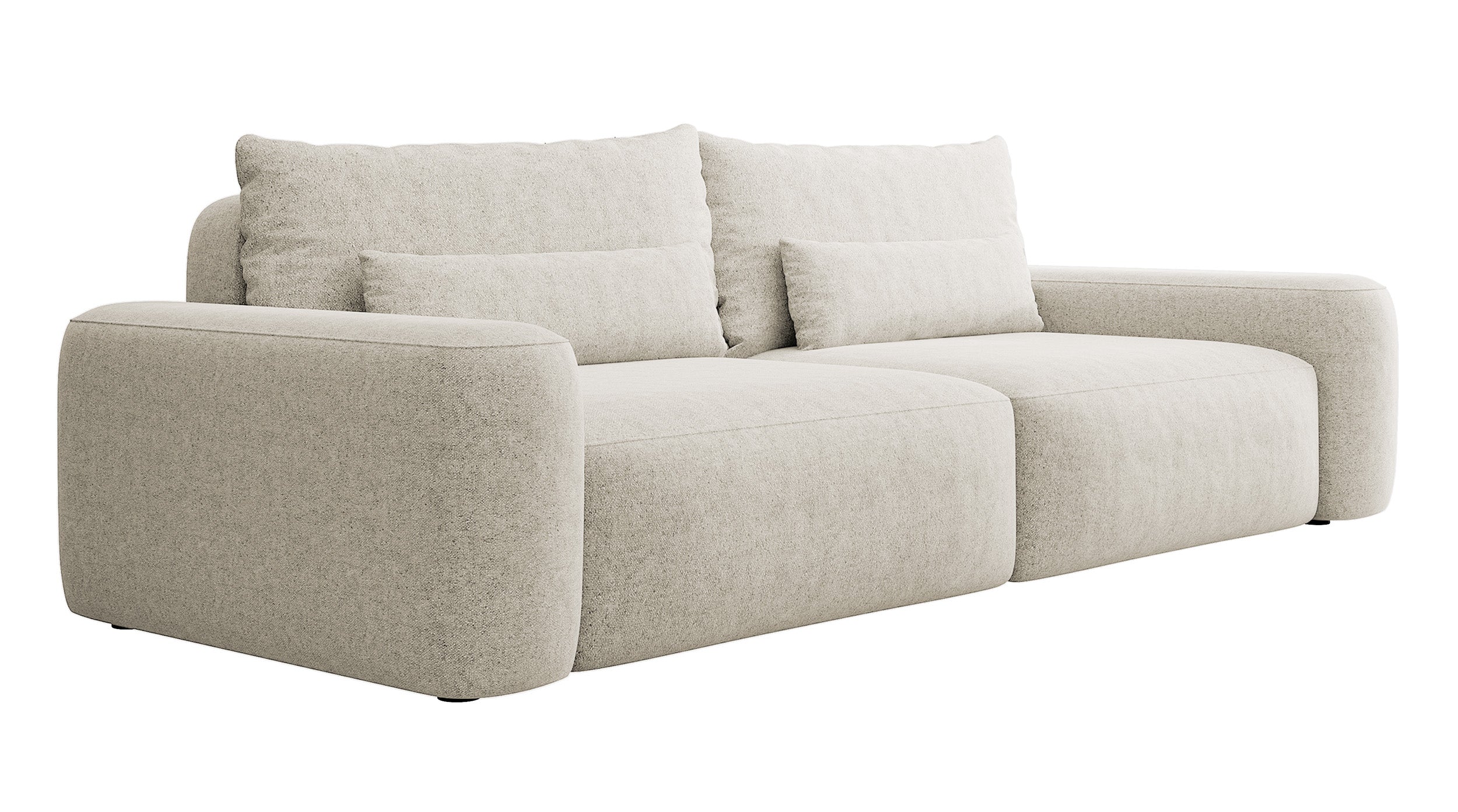Dreisitziges ausklappbares Sofa Carnos, cremefarben, hydrophober Chenille-Stoff, schwarze Beine