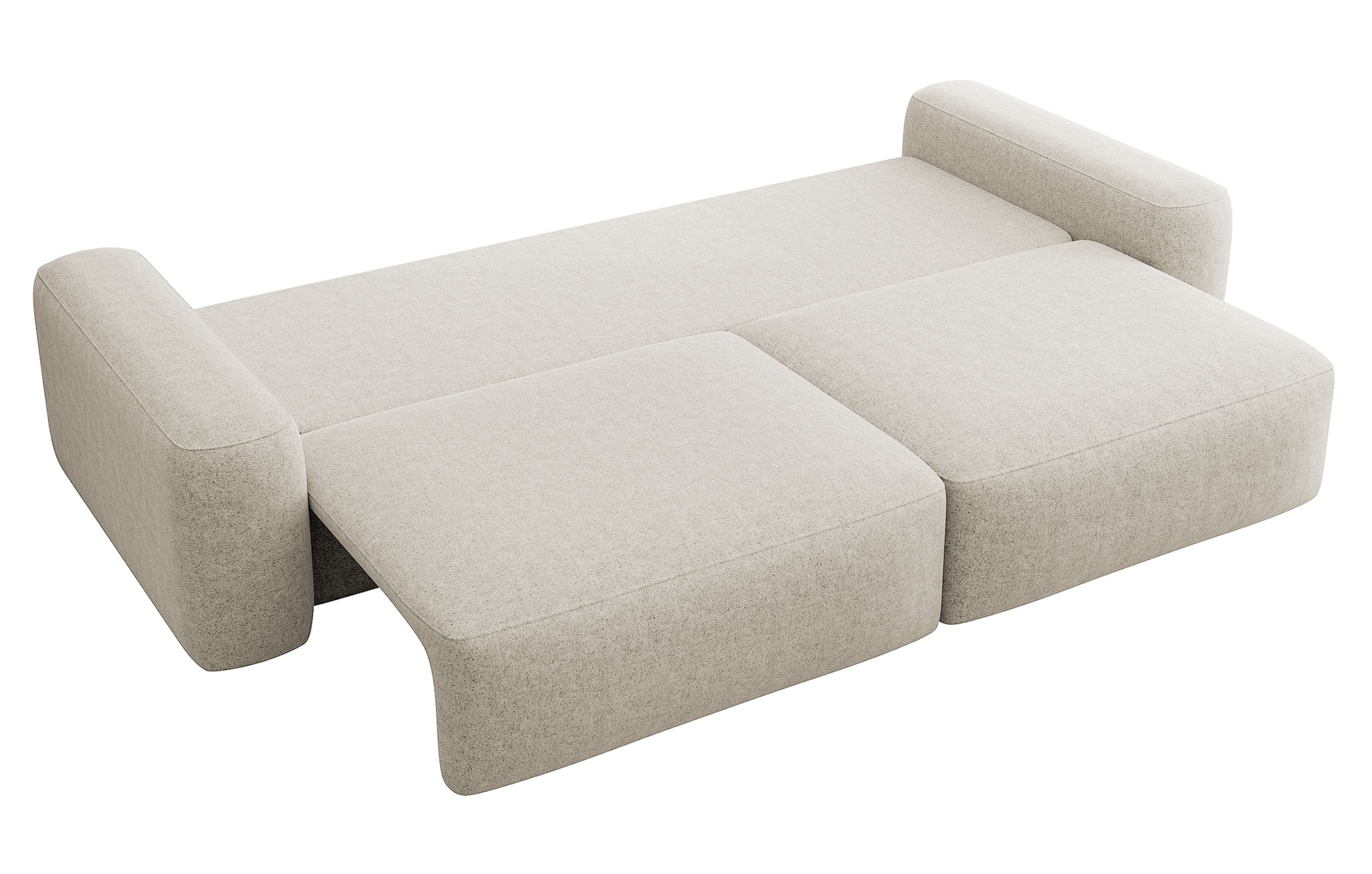 Dreisitziges ausklappbares Sofa Carnos, cremefarben, hydrophober Chenille-Stoff, schwarze Beine